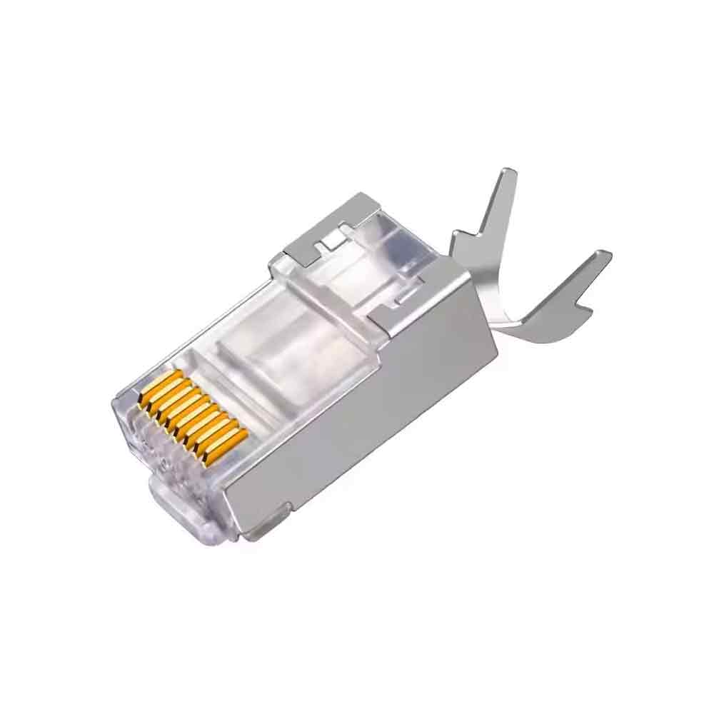BOXNUBE RJ45 Cat7 Cat6A Crimping Connectors 8P8C Modular Plug 3 Prong Shielded FTP / STP Metal Connector | Dovetail Clip Design BOXNUBE RJ45 Cat7 Cat6A Crimping Connectors 8P8C Modular Plug 3 Prong Shielded FTP / STP Metal Connector | Dovetail Clip Design